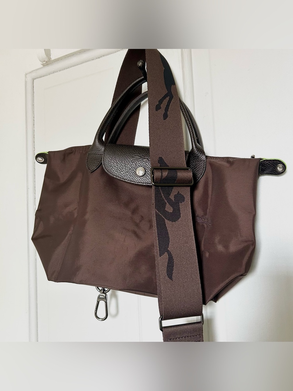 Longchamp Le Pliage Green Mocha Small Tote With Matching Strap